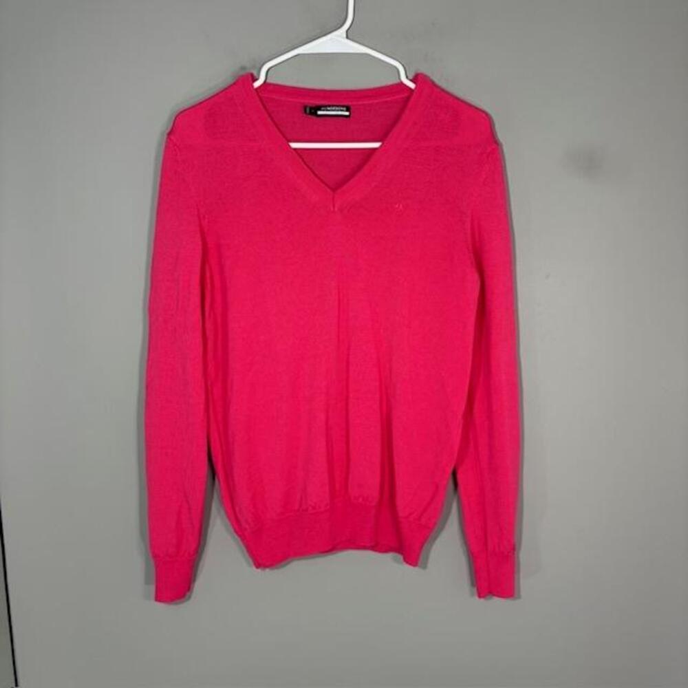 J.Lindeberg Sweater Womens Large Pink 100% Merino Wool V Neck Pullover Knit